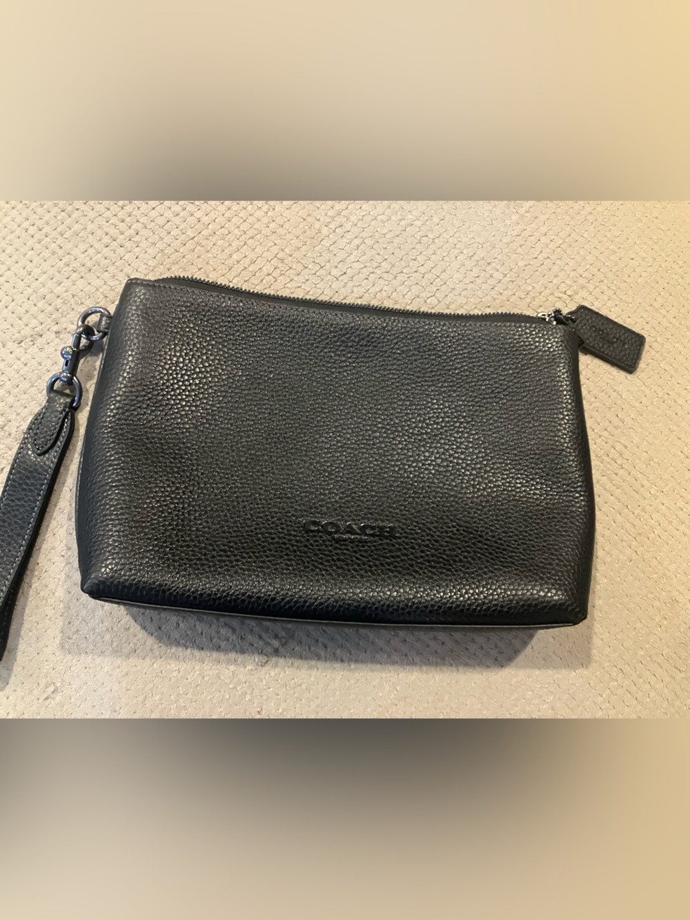 Coach Black Pebbled Leather Wristlet Pouch
